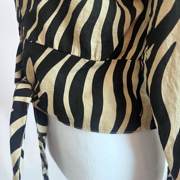 RACHEL ZOE ANIMAL PRINT RETRO 90'S TIE AT THE WAIST LONG SLEEVE BLOUSE SIZE MED - Picture 7 of 11